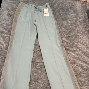 Zadig & Voltaire Pomy Crepe Celadon Pull on Trousers with Rainbow Sparkle Side